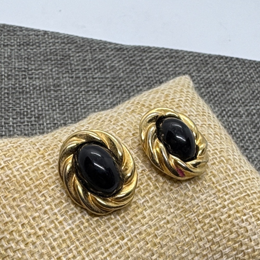 Kenneth Jay Lane for Avon Gold and Black Swirl Earrings